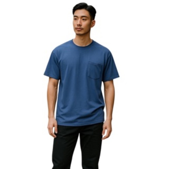 NWOT C Port & Co Navy Chest Pocket Round Neck Men's Short Sleeve Tee-shirt Sz L - Picture 2 of 8